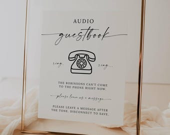 Audio Guestbook Sign Template, Wedding Voicemail Guest Book Sign, Minimalist Wedding Guest Book Sign, Editable Canva Template 5x7 8x10 A4