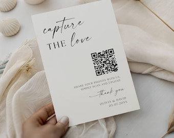 Wedding Photo Sharing Sign Template, Editable Capture The Love QR Code Wedding Card, Minimalist Modern, wedding Photo Sharing qr Sign, Canva