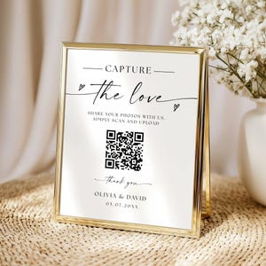 Capture The Love QR Code Wedding Sign, Editable Wedding Photo Sharing Card, Minimalist Capture the Love Card, Wedding QR Sign Canva Template