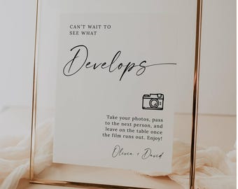 Wedding Disposable Camera Sign, Can't Wait to See What Develops Sign, Minimalist Share Your Photos, Canva Editable Template, 5x7, A4, 8x10