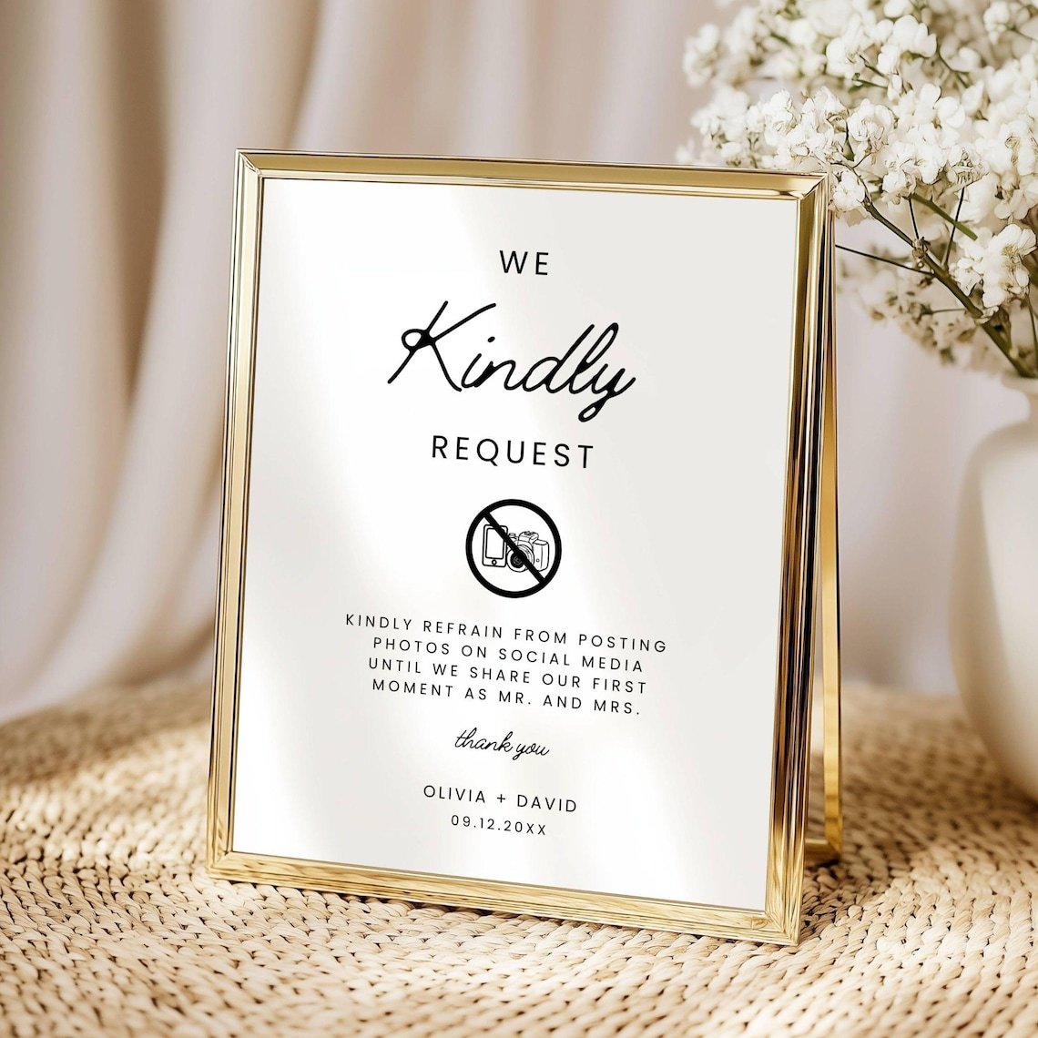 Kindly Sign First Key Control We Kindly Request No Photo Sign Template, Minimal Wedding Sign, No ...