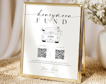 Signe de fonds de lune de miel Signe de code QR pour les mariages, code QR imprimable pour le mariage, enseignes de fonds de lune de miel, signe de souhaits de mariage QR Code modifiable sur toile