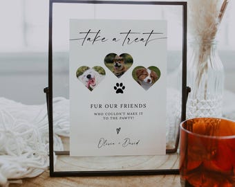 Dog Treat Wedding Favor Sign, Wedding Dog Sign, Take a Treat Dog Sign, Pet Treat Sign, Personalized  Pet Photo Sign, Editable Canva Template