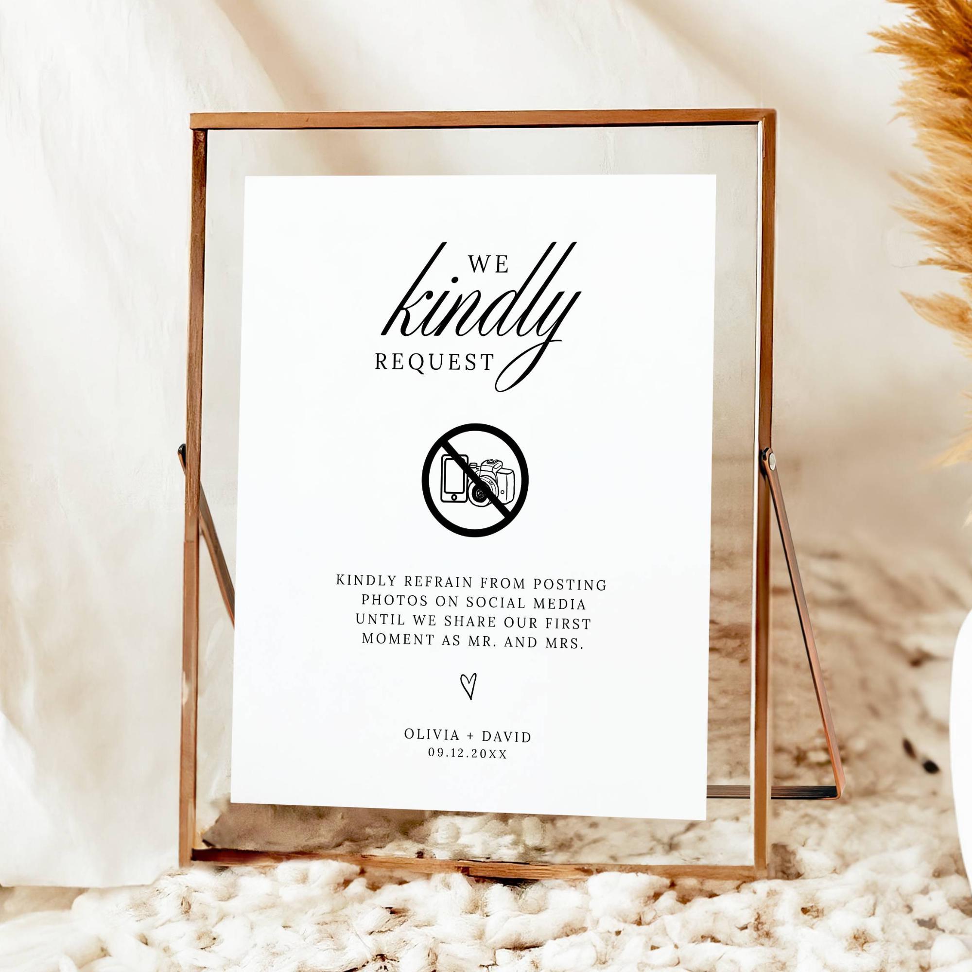 Kindly Sign First Key Control We Kindly Request No Photo Sign Template, Minimal Wedding Sign, No ...