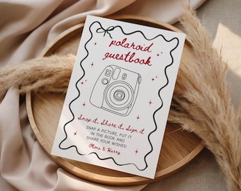 Polaroid Guestbook Sign Printable, Photo Booth Selfie Instructions (Editable Canva Template Printable)