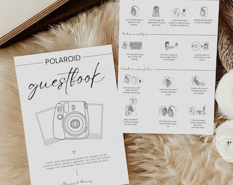Instax Mini 12 Foto-Gästebuchschild, Polaroid-Gästebuchschild, Filmstufen, Kameraanleitung, Hochzeitsgästebuch, bearbeitbar