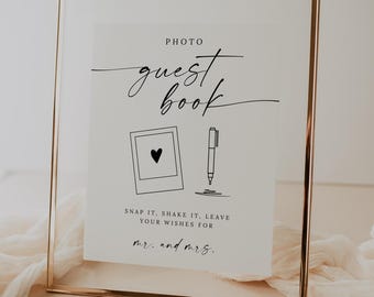 Photo Wedding Guest Book Sign, Snap a Photo Wedding Guestbook Sign, Minimalist Please Sign Our Guestbook, Polaroid Sign Editable, canva