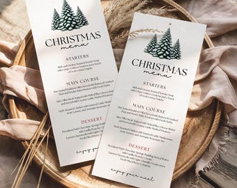 Elegant Christmas Menu Template: Winter Pine Design (Editable Canva Printable)