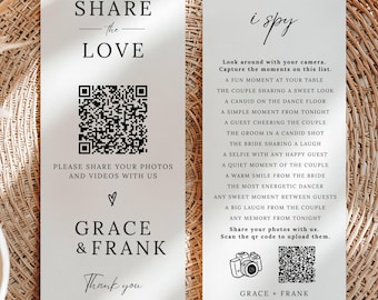 I Spy Wedding Game Template, Wedding Photo Hunt Game, QR Code Photo Upload, Share the Love, Reception Photo Hunt, Printable Canva Template