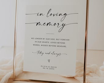 In Loving Memory Wedding Sign, Printable Wedding Memorial Sign, Memory Table Decor, Minimalist Modern, 5x7 8x10 A4, Canva Editable Template
