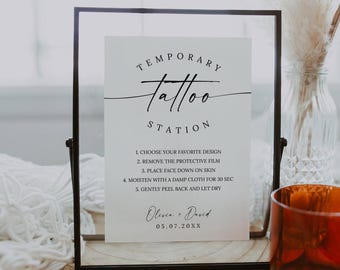 Wedding Tattoo Sign, Wedding Temporary Tattoo Sign, Tattoo Station Wedding Sign, Wedding Favors Sign, Canva Editable Template, 5x7, A4, 8x10