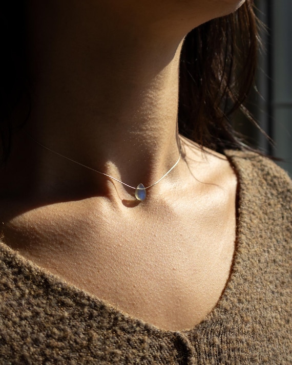 Dainty Teardrop Gemstone Choker Necklace | Sterling Silver, Gold Filled