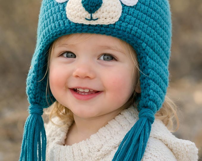 Crochet Bunny Beanie Pattern PDF, Animal Earflap Hat, Baby to Adult Sizes, DK Yarn Hat Pattern, Cute Winter Beanie Download