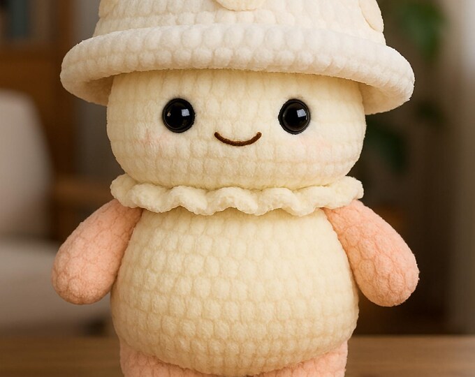 All-White Mushroom Cap Crochet Pattern • Photo-Accurate Tummy & Cleft • PDF Instant Download
