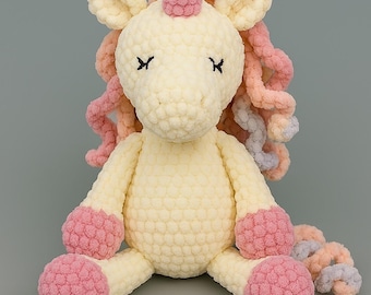 Unicorn Crochet Pattern PDF – 13″ Plush Toy with Pastel Mane | Easy Amigurumi Tutorial | Instant Download