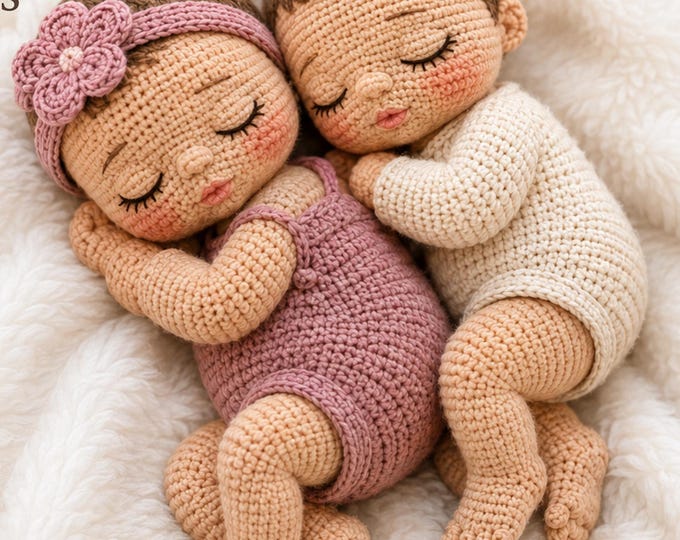 Sleeping Newborn Twin Crochet Pattern, Baby Doll Amigurumi PDF, Cuddled Baby Dolls, Crochet Doll Pattern, Newborn Doll Tutorial