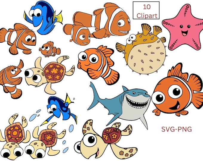 Cute Ocean Fish Svg Bundle | Tropical Sea Animal Clipart | Png Svg Digital Download for Cricut Silhouette