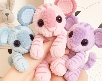 Pink Tiger Crochet Pattern PDF – Amigurumi Plush Toy Tutorial – 24 cm Soft Chenille Yarn Animal – DIY Stuffed Tiger Toy Pattern