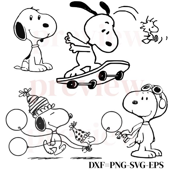 Cute Cartoon Beagle Dog SVG PNG Dxf Eps Bundle | Skateboard, Balloons & Party Hat Clipart | Instant Download for Cricut  and Silhouette