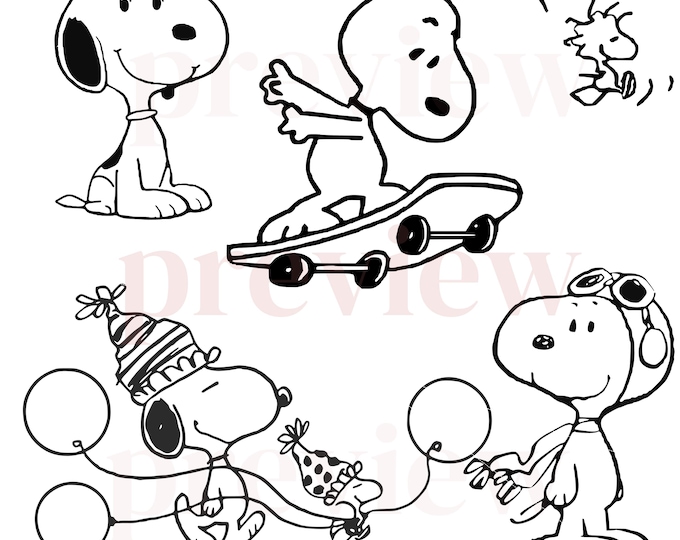 Cute Cartoon Beagle Dog SVG PNG Dxf Eps Bundle | Skateboard, Balloons & Party Hat Clipart | Instant Download for Cricut  and Silhouette