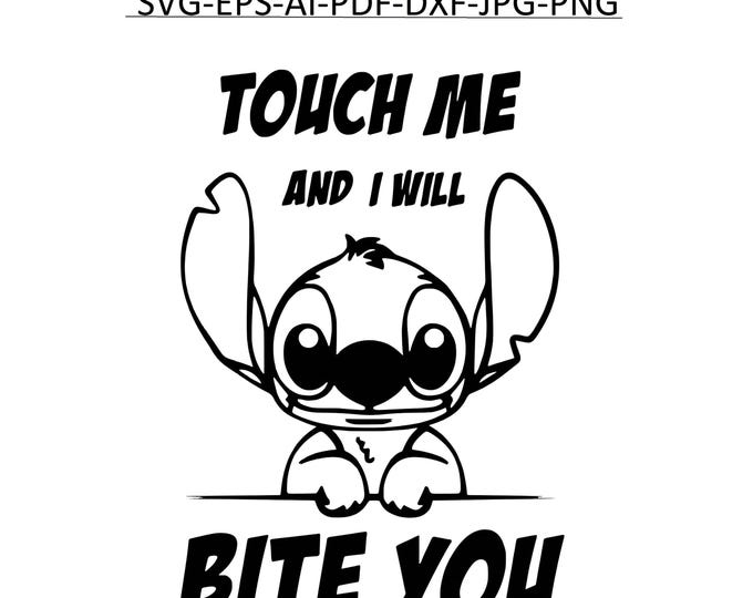 Funny Alien Warning SVG | Touch Me and I Will Bite You Quote Cut File | Cute Cartoon SVG PNG Dxf Eps Pdf Jpg Ai for Cricut and Silhouette