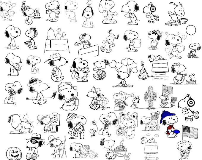 Cute Cartoon Puppy SVG Bundle | Retro Beagle Dog PNG Clipart | Cricut Silhouette Cut File | Digital Download
