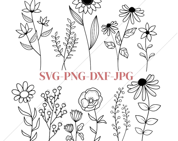 Wildflowers svg, flower sketch svg, cricut and silhouette, Instant Download, Floral svg, Wild flower svg, png, dxf, jpg