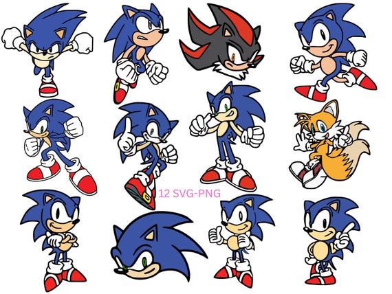 12 SVG/PNG Designs Bundle Sonic the Hedgehogg illustrated by Jimmyy Jimmyy, highlighting the character's signature speed and vibrant colors.