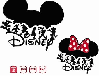 Clipart di vacanze in famiglia con orecchie da topo – Fiocco a pois e silhouette carini – Download digitale SVG PNG DXF