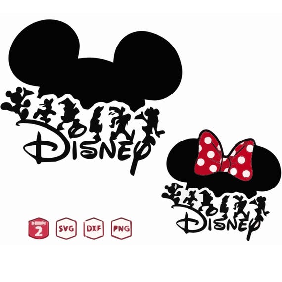 Mouse Ear Family Vacation Clipart – Cute Polka Dot Bow and Silhouette – Digital Download SVG PNG DXF