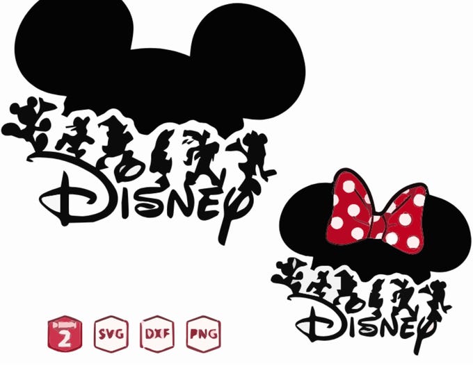 Mouse Ear Family Vacation Clipart – Cute Polka Dot Bow and Silhouette – Digital Download SVG PNG DXF