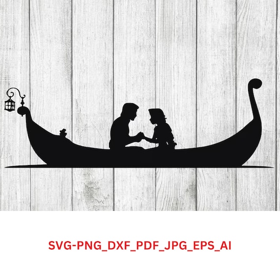 Romantic Gondola Silhouette SVG | Couple Love Boat Clipart | Princess Cut File | PNG DXF Jpg eps pdf Ai for Cricut and Silhouette
