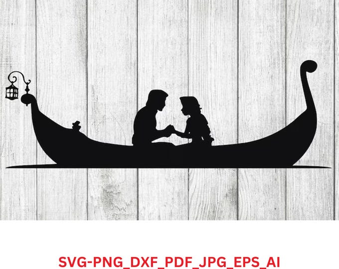 Romantic Gondola Silhouette SVG | Couple Love Boat Clipart | Princess Cut File | PNG DXF Jpg eps pdf Ai for Cricut and Silhouette