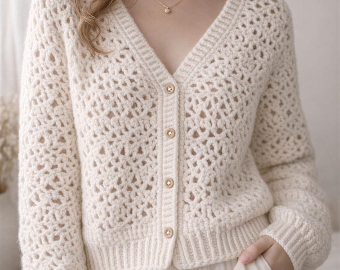 Crochet Cardigan Pattern PDF, Seamless Raglan Cardigan XS–3XL, Beginner Friendly Top Down Sweater, Lace Crochet Cardigan Pattern