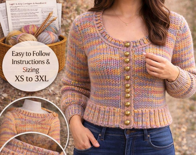 Seamless Cardigan Knitting Pattern | Top-Down Scoop Neck (PDF Pattern XS-3XL)