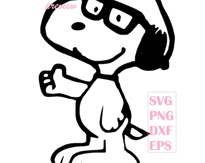 Cool Beagle Dog with Glasses – Cartoon Puppy Outline – Digital Download SVG PNG DXF Eps