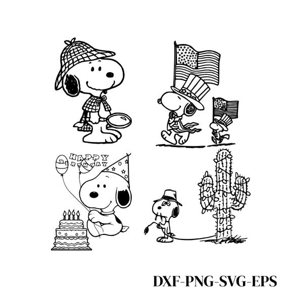 Cute Cartoon Beagle Dog and Bird in Various Outfits and Scenes – Vector Outline DXF PNG SVG Eps