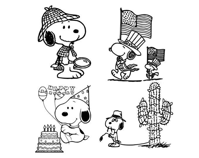 Cute Cartoon Beagle Dog and Bird in Various Outfits and Scenes – Vector Outline DXF PNG SVG Eps