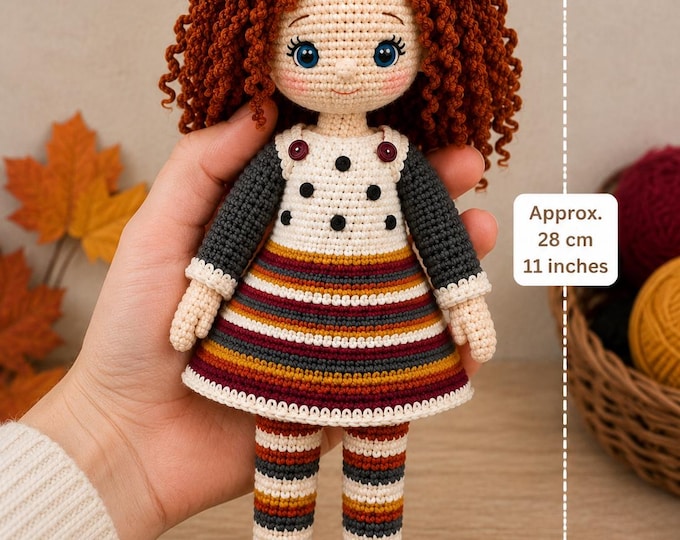 Autumn Stripes Doll Crochet Pattern PDF, Amigurumi Doll Pattern, Removable Outfit Crochet Doll, Cute Handmade Toy Tutorial