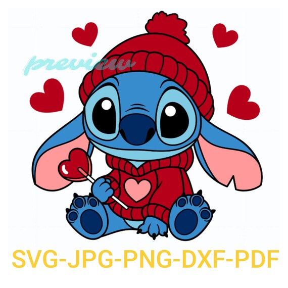 Cute Kawaii Alien Valentine Clipart – Blue Cartoon Character in Cozy Heart Sweater – Love Lollipop Digital Download SVG PNG JPG Dxf Pdf