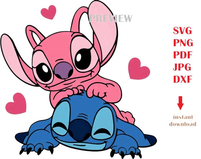 Cute Pink and Blue Alien Couple – SVG, PNG, PDF Digital Files for Sublimation, Stickers, and Craft Cutting