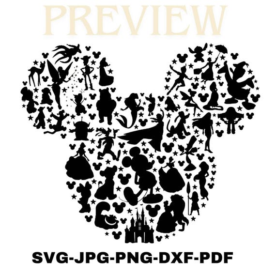 Mouse Ears, Mouse Silhouette filled with Characters, svg, png, dxf, jpeg, Digital Download, Cut File, Cricut, Silhouette, Glowforgee