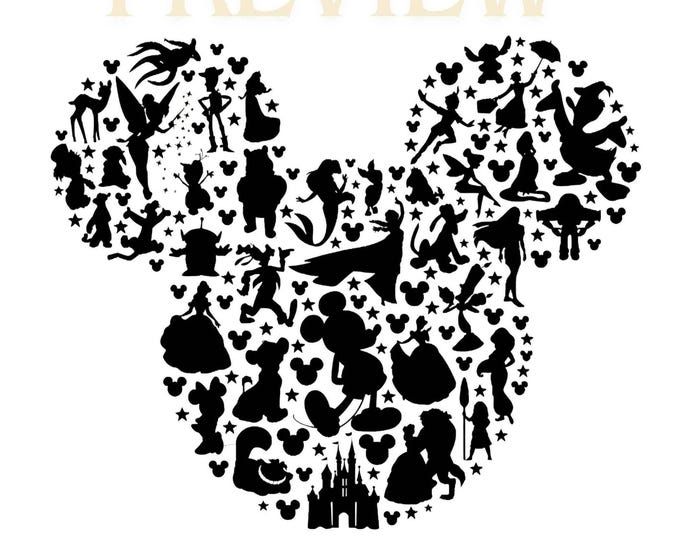Mouse Ears, Mouse Silhouette filled with Characters, svg, png, dxf, jpeg, Digital Download, Cut File, Cricut, Silhouette, Glowforgee