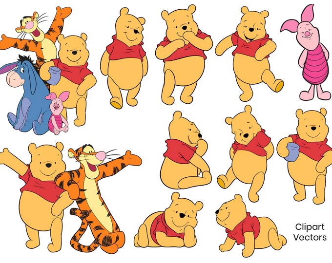 Cute Honey Bear Clipart Bundle SVG PNG – Yellow Bear with Friends Digital Download for Cricut & Silhouette –Nursery Wall Art and kids Crafts