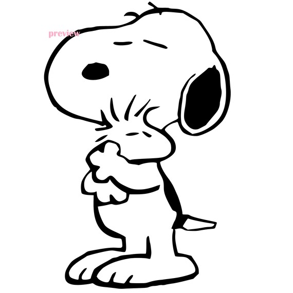 Cute Hand-Drawn Dog Illustration in Black and White – Vector Style, Snoopyy dog hugging yellow bird or Woodstock yellow bird