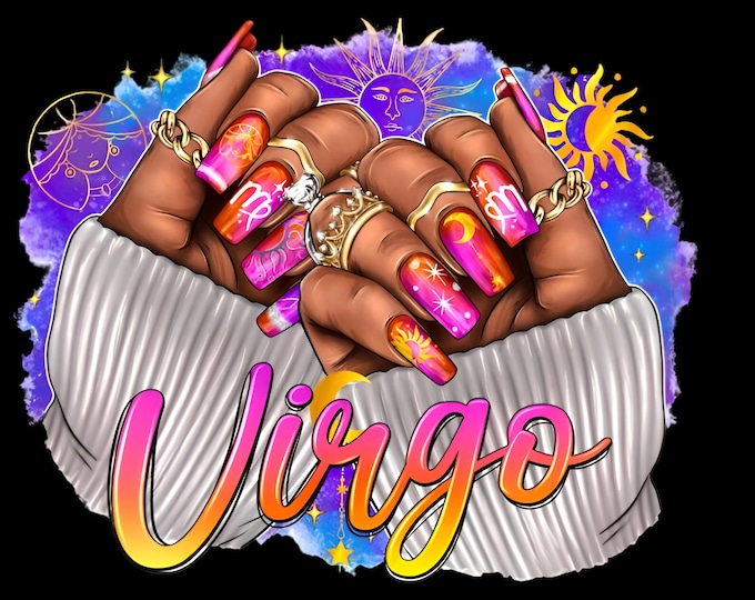 Virgo Zodiac Nails Png | Astrology Horoscope Clipart | Cosmic Nail Art Printable Digital Download