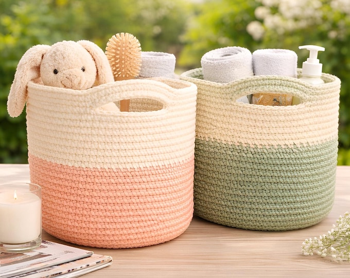 Triple Strand Crochet Basket Pattern PDF | Sturdy Storage Basket with Handles | Modern Crochet Home Decor | Instant Download