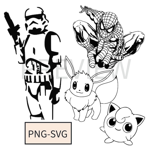 bundle Black and White Vector Line Art of Popular Fictional Characters
