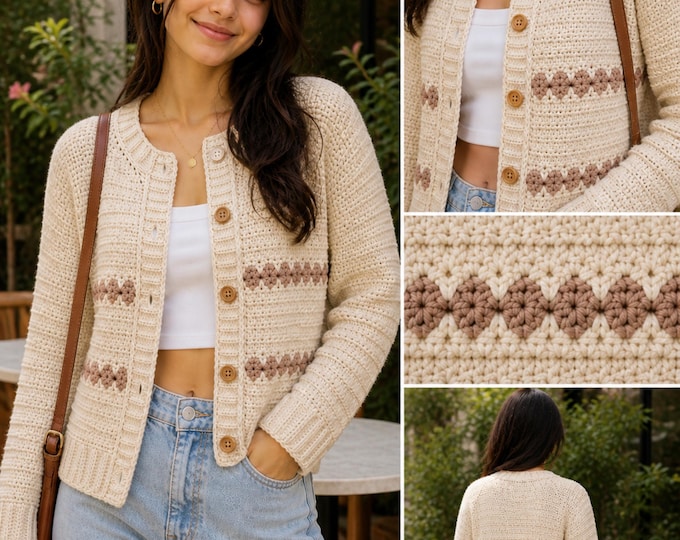 Crochet Cardigan Pattern | Horizontal Stripe Raglan Cardigan | Minimalist Two Tone | Baby to Adult Sizes | Easy Modern Crochet PDF