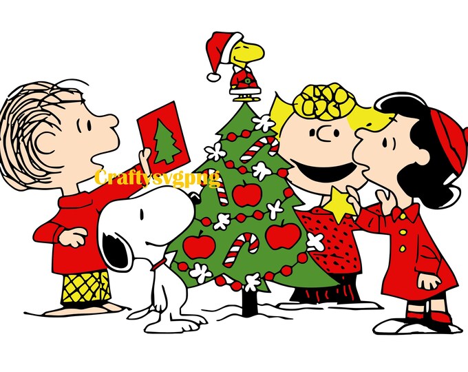 Christmas Friends Around Tree SVG, Cute Holiday Kids Dog PNG, Festive Xmas Tree Clipart, Winter Cartoon Vector, Cricut Cut File DXF Eps